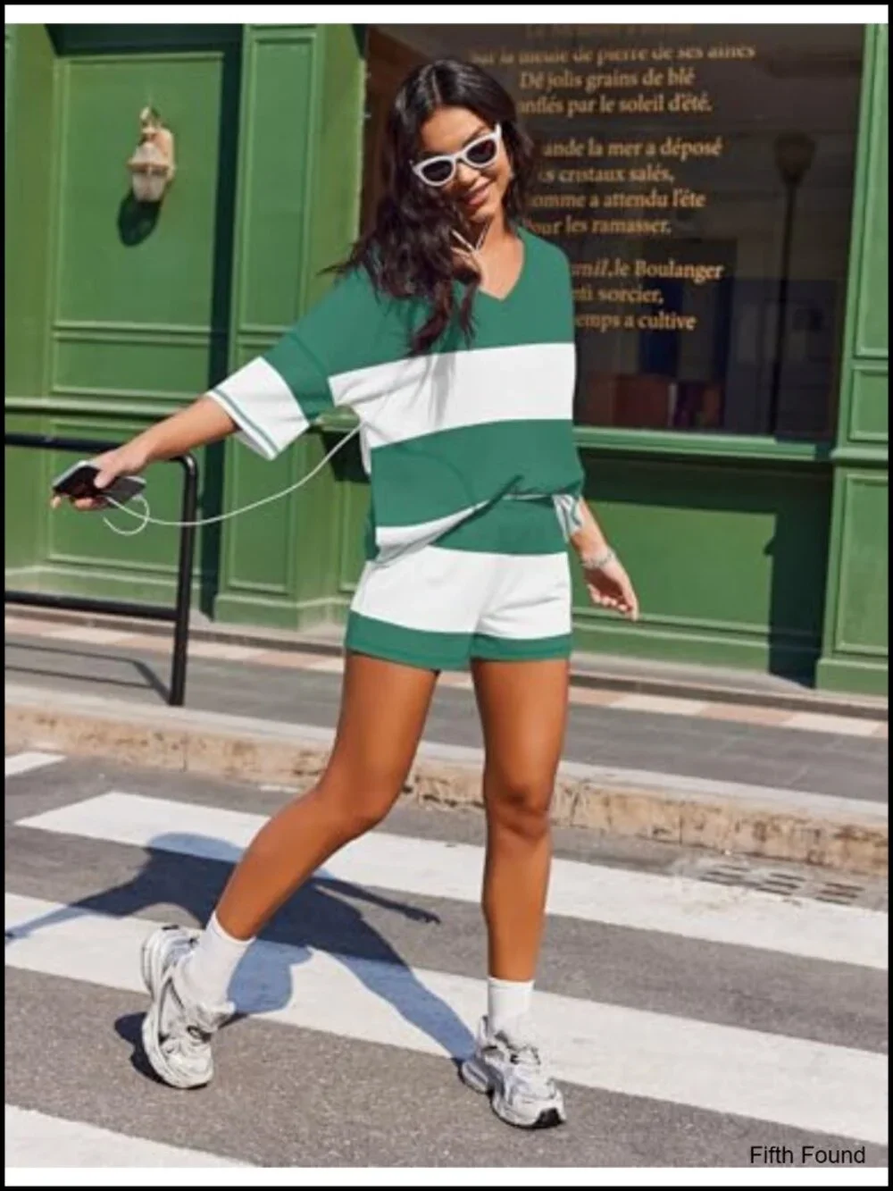Two Piece Lounge Set - Oversized Striped Shirt and Shorts with Pockets